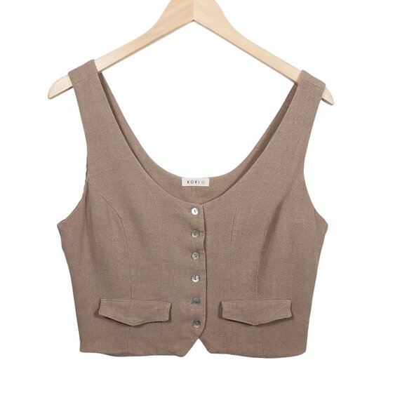 Kori Jackets & Blazers - Kori, Women's Linen Blend Vest Button Down Front, Size Large, runs small Boho